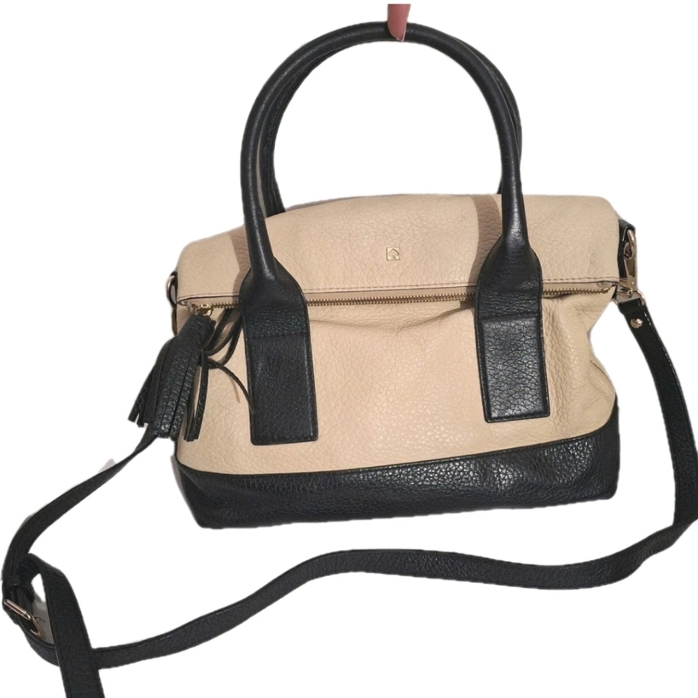 Kate Spade Southport Avenue Carmen Convertible Satchel Handbag Purse Cream Black